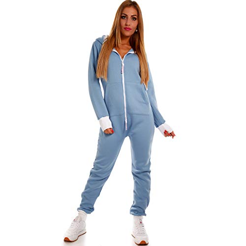 Crazy Age Basic Jumpsuits Ganzkörperanzug Einteiler One Piece Schlafanzug Mini Jumpsuit Kurz (XL, Hellblau) von Crazy Age