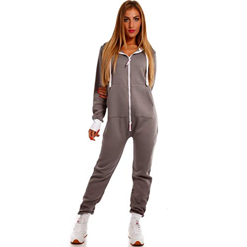 Crazy Age Basic Jumpsuits Ganzkörperanzug Einteiler One Piece Schlafanzug Overall Damen Jumpsuit Kuschelig und warm (CA -J- 502 4XL, Anthrazit) von Crazy Age