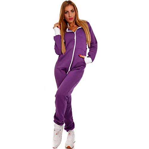 Crazy Age Basic Jumpsuits Ganzkörperanzug Einteiler One Piece Schlafanzug Overall Damen Jumpsuit Kuschelig und warm (CA -J- 502 XS, Lila) von Crazy Age