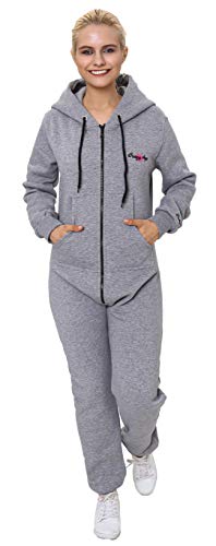 Crazy Age Basic Jumpsuits Ganzkörperanzug Einteiler One Piece Schlafanzug Overall Damen Jumpsuit Kuschelig und warm (L, Grau Melange(2937)) von Crazy Age