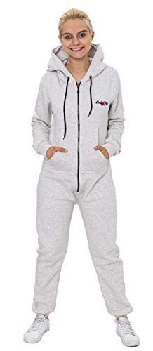 Crazy Age Basic Jumpsuits Ganzkörperanzug Einteiler One Piece Schlafanzug Overall Damen Jumpsuit Kuschelig und warm (L, Hellgrau Melange(2936)) von Crazy Age
