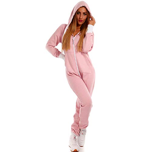 Crazy Age Basic Jumpsuits Ganzkörperanzug Einteiler One Piece Schlafanzug Overall Damen Jumpsuit Kuschelig und warm (CA -J- 502 L, Rosa) von Crazy Age