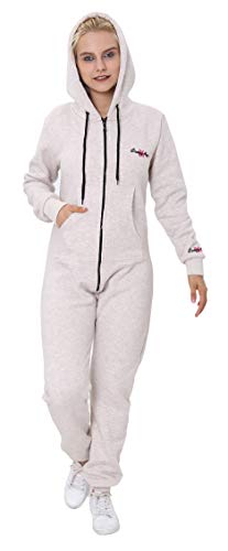 Crazy Age Basic Jumpsuits Ganzkörperanzug Einteiler One Piece Schlafanzug Overall Damen Jumpsuit Kuschelig und warm (M, Beige Melange(2935B)) von Crazy Age