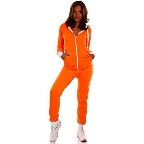 Crazy Age Basic Jumpsuits Ganzkörperanzug Einteiler One Piece Schlafanzug Overall Damen Jumpsuit Kuschelig und warm (CA -J- 502 S, Orange) von Crazy Age