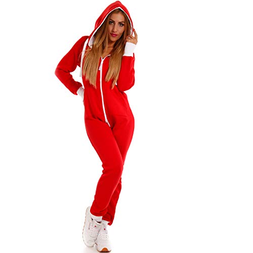 Crazy Age Basic Jumpsuits Ganzkörperanzug Einteiler One Piece Schlafanzug Overall Damen Jumpsuit Kuschelig und warm (CA -J- 502 S, Rot) von Crazy Age