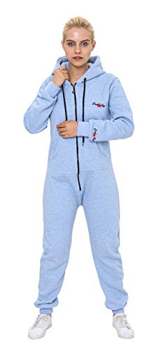 Crazy Age Basic Jumpsuits Ganzkörperanzug Einteiler One Piece Schlafanzug Overall Damen Jumpsuit Kuschelig und warm (XXL, Himmelblau(2932)) von Crazy Age