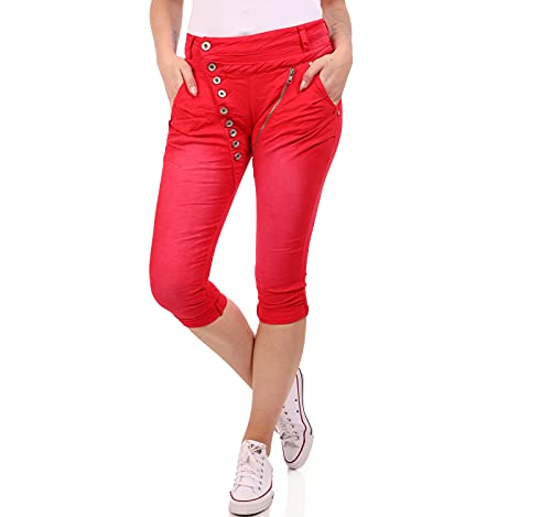 Crazy Age Boyfriend Baggy Jeans Bermuda Shorts mit schräger Knopfleiste und Reißverschluß Eyecatcher (Rot, L, l) von Crazy Age