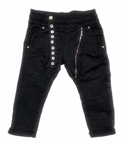 Crazy Age Boyfriend Baggy Jeans Capri Shorts Bermuda mit schräger Knopfleiste und Reißverschluß (Schwarz, S) von Crazy Age