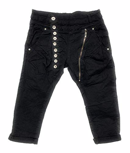 Crazy Age Boyfriend Baggy Jeans Capri Shorts Bermuda mit schräger Knopfleiste und Reißverschluß (Schwarz, XS) von Crazy Age