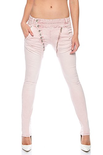 Crazy Age Boyfriend Baggy Jeanshose mit schräger Knopfleiste und Reißverschluß C 613 (L=40, Rosa) von Crazy Age