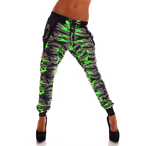 Crazy Age Camouflage Jogginghose Boyfriendhose Bagyyhose mit Hosentäger CA 1119 Cam (M, Neongrün) von Crazy Age