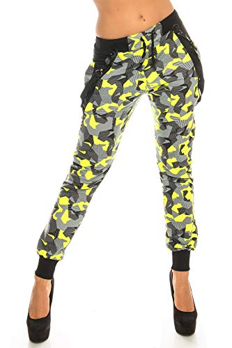 Crazy Age Camouflage Jogginghose Boyfriendhose Bagyyhose mit Hosentäger CA 1119 Cam (M, Neongelb N.) von Crazy Age