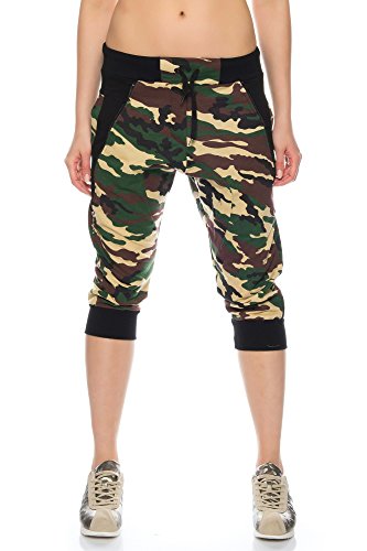 Crazy Age Camouflage Jogginghose Capri Damen Shorts Boyfriendhose Bagyyhose mit Hosentäger (CA 2487-05, M) von Crazy Age