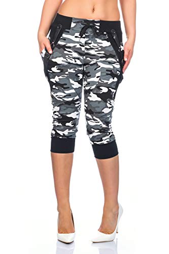 Crazy Age Camouflage Jogginghose Capri Damen Shorts Boyfriendhose Bagyyhose mit Hosentäger (Metro, L) von Crazy Age