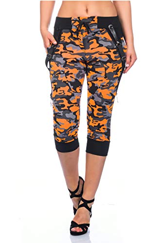 Crazy Age Camouflage Jogginghose Capri Damen Shorts Boyfriendhose Bagyyhose mit Hosentäger (Orange, S) von Crazy Age