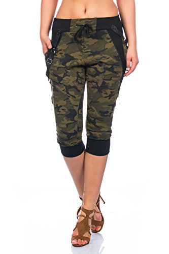 Crazy Age Camouflage Jogginghose Capri Damen Shorts Boyfriendhose Bagyyhose mit Hosentäger (Woodland, L) von Crazy Age