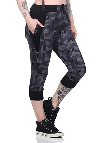 Crazy Age Camouflage Jogginghose Capri Damen Shorts Boyfriendhose Bagyyhose mit Hosentäger Anthra N.(2487), M von Crazy Age