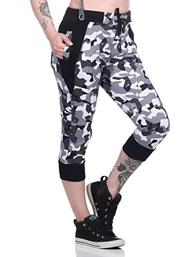 Crazy Age Camouflage Jogginghose Capri Damen Shorts Boyfriendhose Bagyyhose mit Hosentäger Metro N.(2487), M von Crazy Age