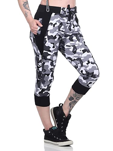 Crazy Age Camouflage Jogginghose Capri Damen Shorts Boyfriendhose Bagyyhose mit Hosentäger Metro N.(2487), XL von Crazy Age