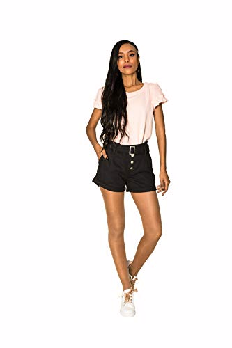 Crazy Age Damen Bermuda Shorts Damen High Waist Shorts Kurze Hosen 5 Pocket Jeans-Shorts | Lockere Kurze Hose aus hochwertigen Denim (L, Schwarz(V001)) von Crazy Age