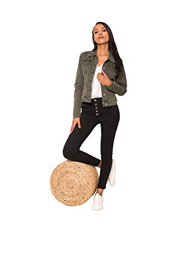 Crazy Age Damen Jeansjacke Blazer Übergangsjacke Sommer Jacke (J209-2-Khaki-L) von Crazy Age