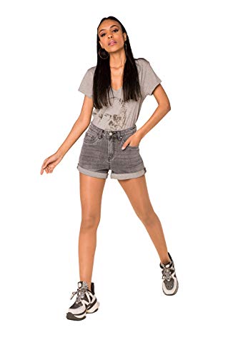 Crazy Age Damen Jeansshorts Basic in Acid-Waschung Jeans Bermuda-Shorts Kurze Hosen High Waist Denim Kurze Hose Hotpants Shorts (Grau, S) von Crazy Age