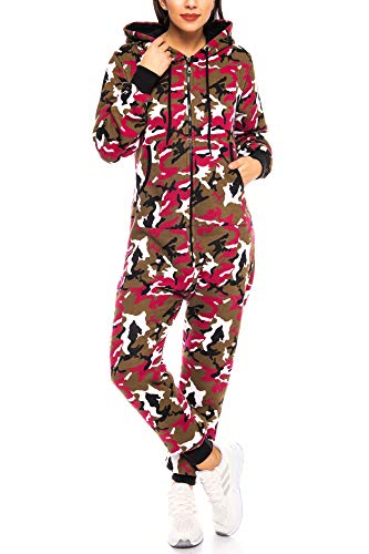 Crazy Age Damen Jumpsuit Camouflage Warm, Weich und Kuschelig Overall Onesie Jogging (Brombeer, L) von Crazy Age