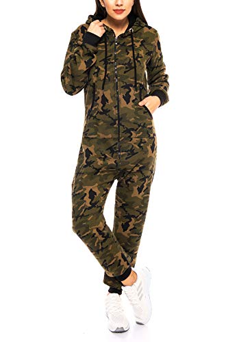 Crazy Age Damen Jumpsuit Camouflage Warm, Weich und Kuschelig Overall Onesie Jogging (Woodland, XL) von Crazy Age