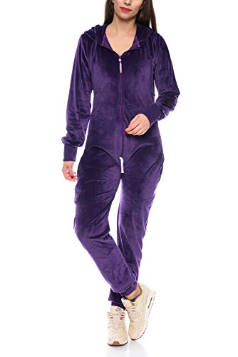 Crazy Age Damen Jumpsuit aus Samt (Nicki, Velvet) Wohlfühlen mit Style. Elegant, Kuschelig, Weich. Overall, Ganzkörperanzug, Jogging - Freizeit Anzug, Onesie (Lila, L) von Crazy Age