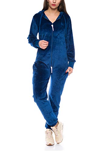 Crazy Age Damen Jumpsuit aus Samt (Nicki, Velvet) Wohlfühlen mit Style. Elegant, Kuschelig, Weich. Overall, Ganzkörperanzug, Jogging - Freizeit Anzug, Onesie (Navy, 3XL) von Crazy Age