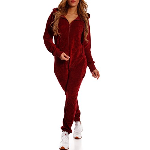 Crazy Age Damen Jumpsuit aus Samt (Nicki, Velvet) Wohlfühlen mit Style. Elegant, Kuschelig, Weich. Overall, Ganzkörperanzug, Jogging - Freizeit Anzug, Onesie (Weinrot, 4XL) von Crazy Age