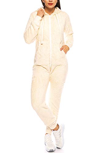 Crazy Age Damen Jumpsuit aus kuscheligem Teddy Fleece | Overall | Ganzkörperanzug Flauschig |Homewear (Beige, 3XL~46) von Crazy Age