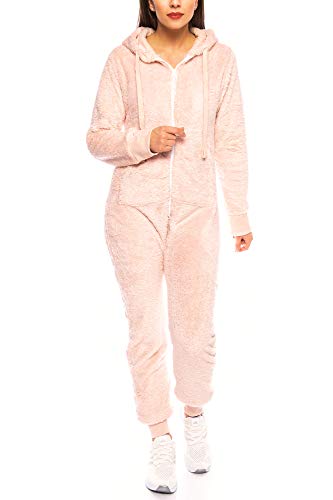 Crazy Age Damen Jumpsuit aus kuscheligem Teddy Fleece | Overall | Ganzkörperanzug Flauschig |Homewear (Rosa, 4XL~48) von Crazy Age