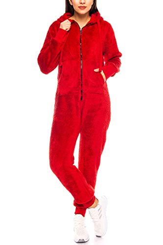Crazy Age Damen Jumpsuit aus kuscheligem Teddy Fleece | Overall | Ganzkörperanzug Flauschig |Homewear (CA-J-620 Rot, M~38) von Crazy Age