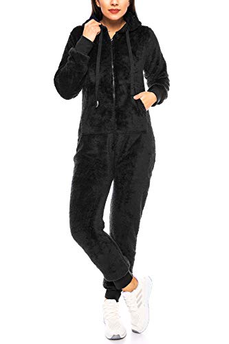 Crazy Age Damen Jumpsuit aus kuscheligem Teddy Fleece | Overall | Ganzkörperanzug Flauschig |Homewear (Schwarz, 3XL~46) von Crazy Age