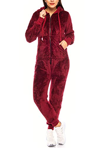 Crazy Age Damen Jumpsuit aus kuscheligem Teddy Fleece | Overall | Ganzkörperanzug Flauschig |Homewear (Weinrot, 3XL~46) von Crazy Age