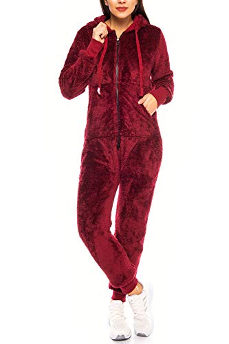 Crazy Age Damen Jumpsuit aus kuscheligem Teddy Fleece | Overall | Ganzkörperanzug Flauschig |Homewear (Weinrot, XXL~44) von Crazy Age