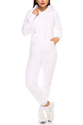 Crazy Age Damen Jumpsuit aus kuscheligem Teddy Fleece | Overall | Ganzkörperanzug Flauschig |Homewear (Weiß, 3XL~46) von Crazy Age