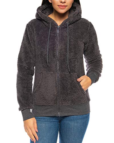 Crazy Age Herren und Damen Teddy-Fell Jacke mit Kapuze Fleecejacke Plüsch mit Kängruhtaschen - Zipper (CA -2914-Anthra-S) von Crazy Age
