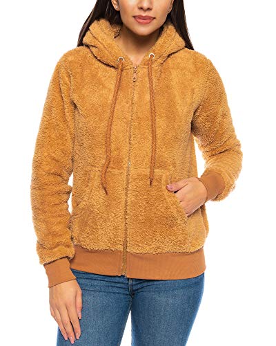 Crazy Age Herren und Damen Teddy-Fell Jacke mit Kapuze Fleecejacke Plüsch mit Kängruhtaschen - Zipper von Crazy Age