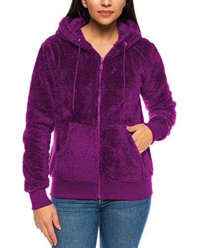 Crazy Age Damen Kapuzenjacke Teddy Fleece Plüschjacke mit Kapuze Casuale Zip Hoodie Cardigan mit Kangrootaschen Kuschelig Weich (Lila, 4XL~44/46) von Crazy Age