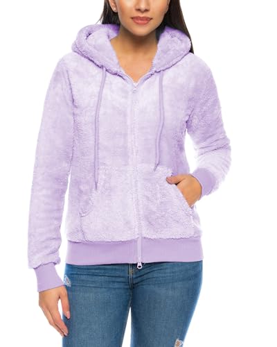 Crazy Age Herren und Damen Teddy-Fell Jacke mit Kapuze Fleecejacke Plüsch mit Kängruhtaschen - Zipper-CA 2914-Flieder-L von Crazy Age