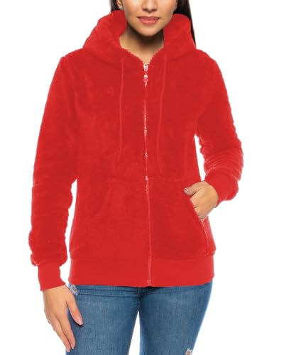 Crazy Age Herren und Damen Teddy-Fell Jacke mit Kapuze Fleecejacke Plüsch mit Kängruhtaschen - Zipper(CA-H-506-Rot-XL) von Crazy Age