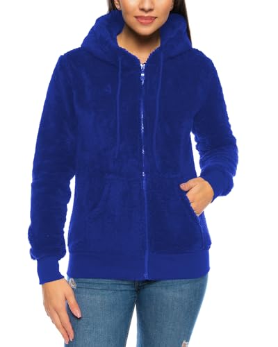 Crazy Age Herren und Damen Teddy-Fell Jacke mit Kapuze Fleecejacke Plüsch mit Kängruhtaschen - Zipper (CA-2914-Royalblau- 4XL) von Crazy Age