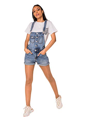 Crazy Age Damen Kurze und Lange Jeanslatzhose Denim Overall Jumpsuit Playsuit Jeans Hosenanzug Trägerhose Hosenanzug (S500, L) von Crazy Age