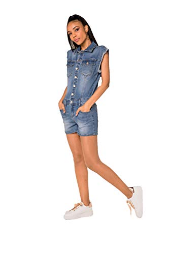 Crazy Age Damen Kurze und Lange Jeanslatzhose Denim Overall Jumpsuit Playsuit Jeans Hosenanzug Trägerhose Hosenanzug (S508, S) von Crazy Age