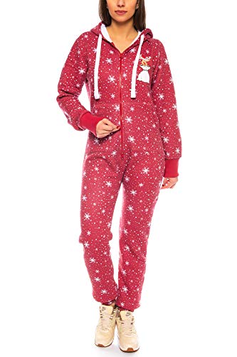 Crazy Age Damen Mädchen Jumpsuit Onesie Overall Einteiler | Warm Weich Weihnachtlich | XS - XXL (Bordeaux Schneeflocken, M) von Crazy Age