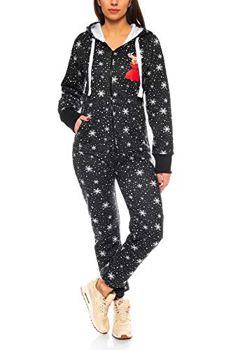 Crazy Age Damen Mädchen Jumpsuit Onesie Overall Einteiler | Warm Weich Weihnachtlich | XS - XXL (Schwarz Schneeflocken, XS) von Crazy Age
