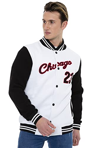 Damen und Herren College Jacke Sweatjacke College Sweat Jacket Frauen Vintage Jacken mit Knöpfe Baseball Mantel Herbst Frühling Mode Sport Jacke Streetwear (L, Weiß(Herren)) von Crazy Age