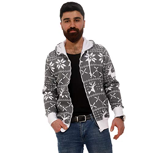 Crazy Age Damen und Herren Weihnachts Sweatjacke Kapuzenpullover Kapuzenjacken Renntier Eiskristalle (Anthra(Hr.), XXXL) von Crazy Age